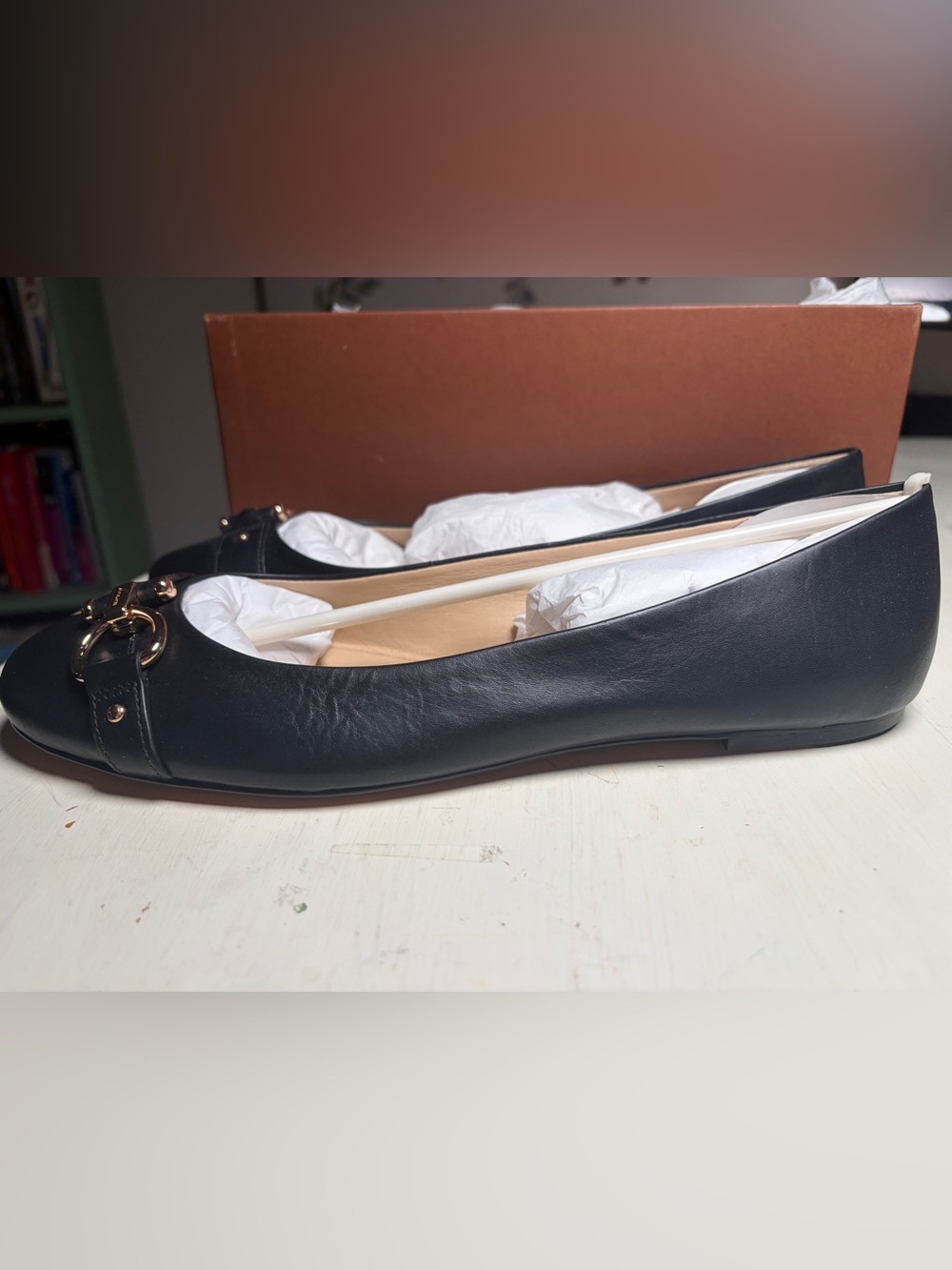Coach Alice Natural Cow Black Leather Ballet Flats with Gold-Tone Hardware - Picture 3 of 7